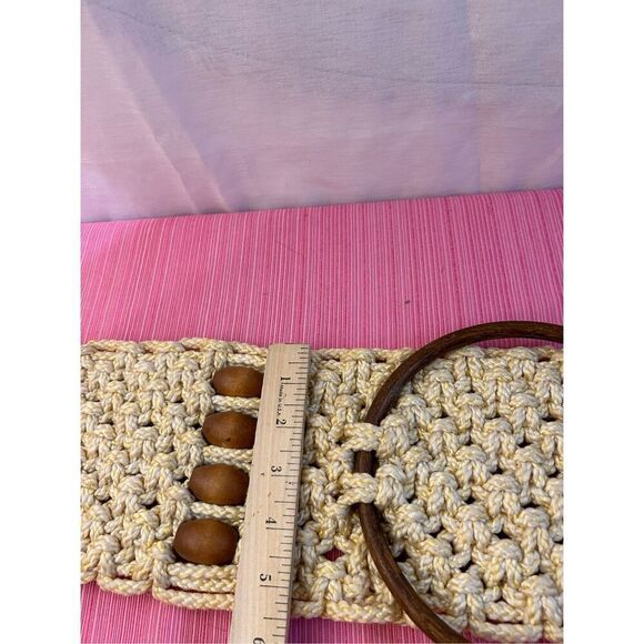 Macrame wall hanging towel rack 2 rings beads 42"x55" beige - Picture 6 of 6